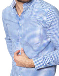 Camisas Para Hombre Bobois Moda Casuales De Manga Larga Cuello Americano Con Estampado De Cuadros Medianos Regular Fit B41215 Azul