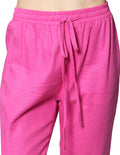 Pantalones Para Mujer Bobois Moda Casuales Con Jareta Tipo Lino De Tiro Alto W41127 Rosa