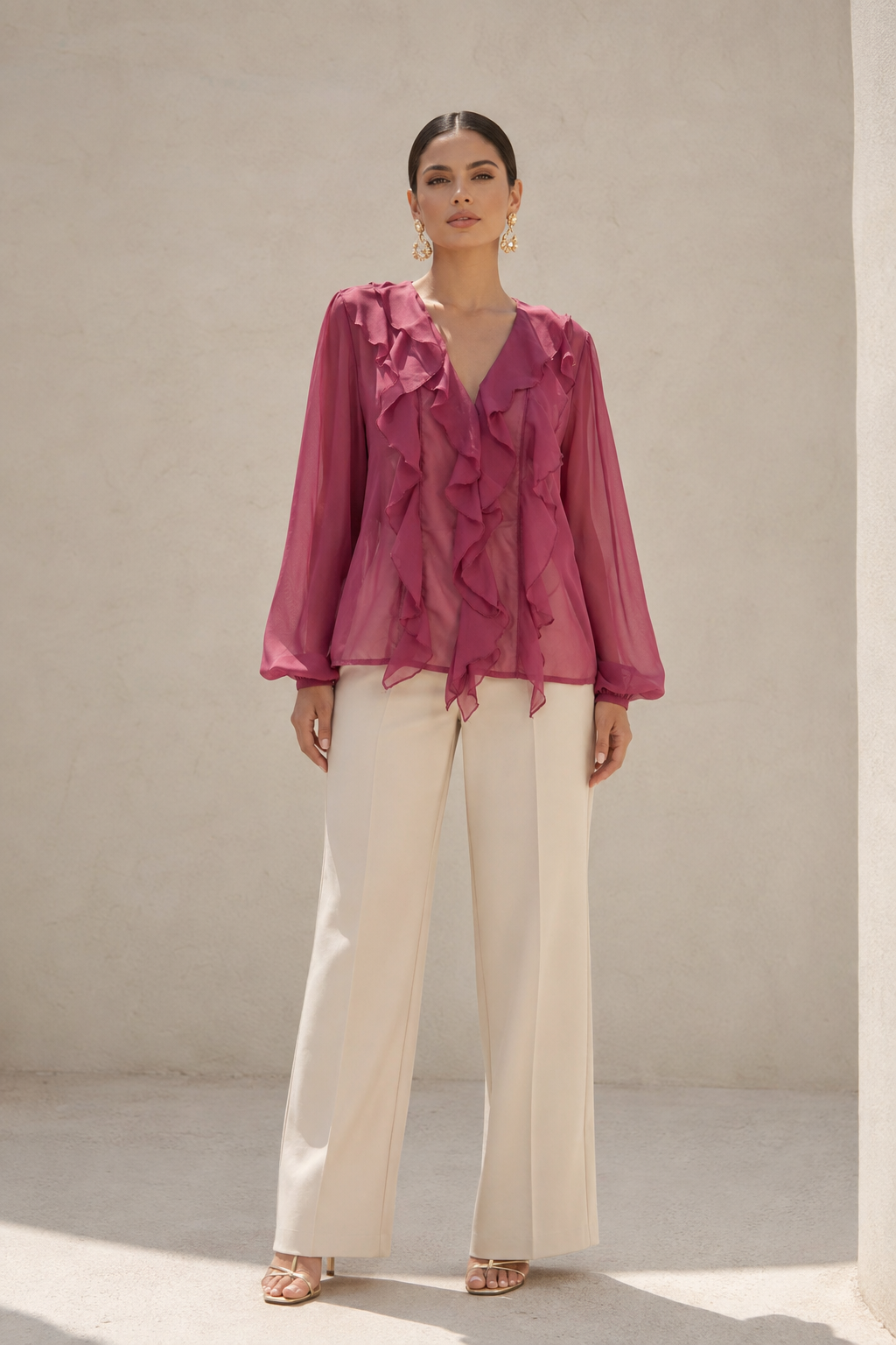Blusas Para Mujer Chiffon Con Olanes N63101 Mauve