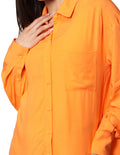 Blusas Para Mujer Bobois Moda Casuales Bluson Camisero Oversize De Manga Larga N41134 Naranja