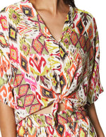 Blusas Para Mujer Estampada Con Nudo N43102 Naranja