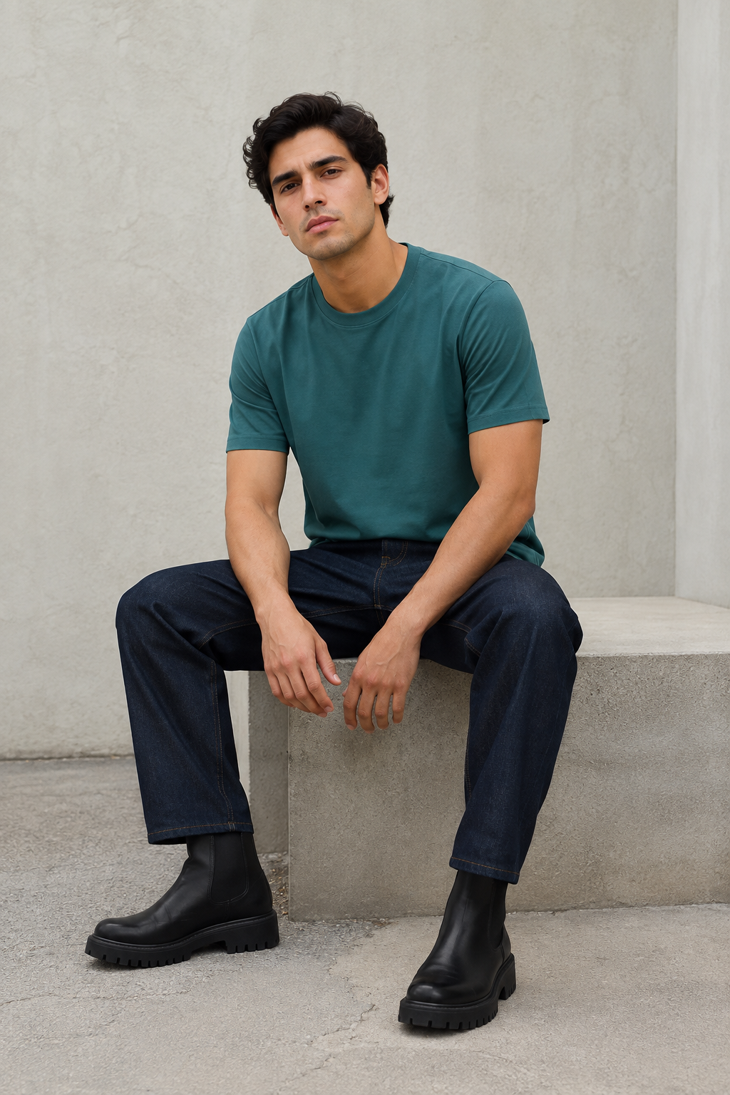 Playeras Para Hombre Básica De Cuello Redondo De Algodón A65401 Teal