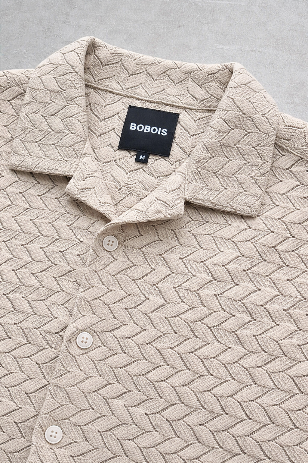 Camisas Para Hombre Manga Corta Crochet Textura Zizag B65456 Beige