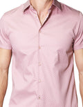 Camisas Para Hombre Bobois Moda Casuales Satinada De Manga Corta Cuello Italiano Con Estampado De Micro Cuadros B41355 Rosa