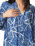 Blusas Para Mujer Bobois Moda Casuales De Manga Larga Con Jareta De Cuello V Con Estampado N41130 Azul