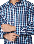 Camisas Para Hombre Bobois Moda Casuales Dobby De Manga Larga Con Estampado De Cuadros Cuello Button Down Regular Fit B41108 Azul
