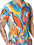Camisas Para Hombre Bobois Moda Casuales De Manga Corta Cuello Abierto Con Estampado De Playa Relaxed Fit B41583 Azul