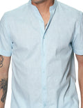 Camisas Para Hombre Bobois Moda Casuales Manga Corta Cuello Mao Tipo Lino Lisa Basica Slim Fit B31360 Aqua