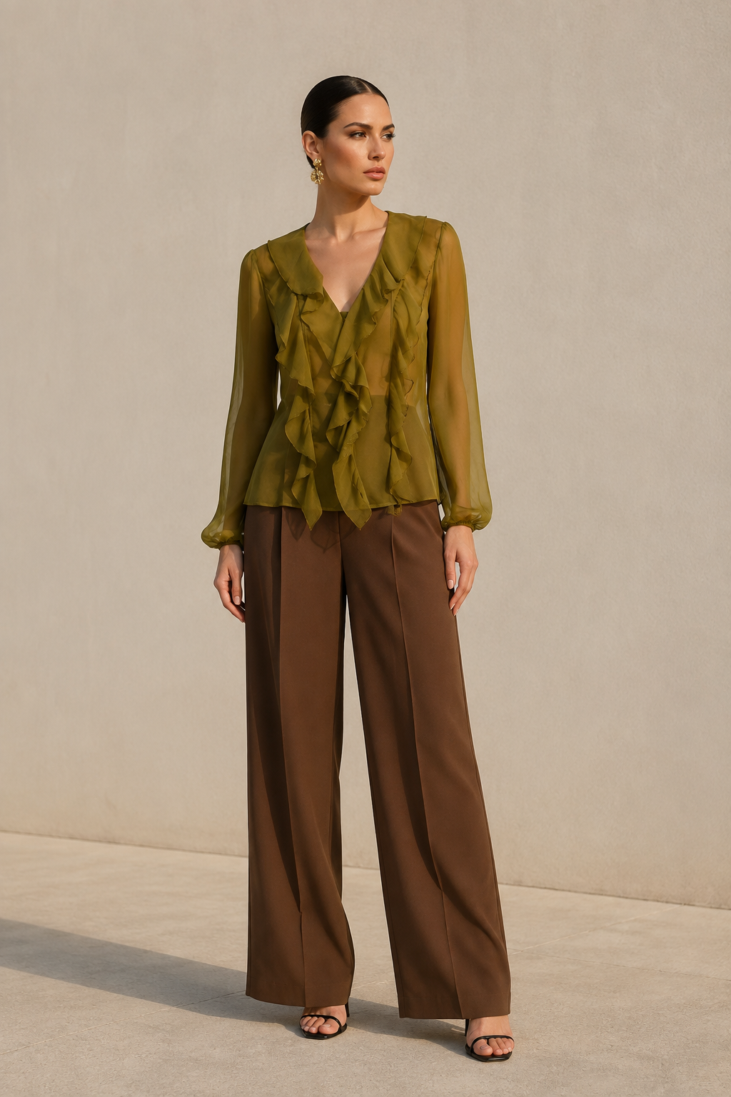 Blusas Para Mujer Chiffon Con Olanes N63101 Verde