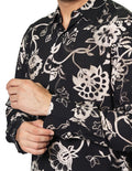 Camisas Para Hombre De Manga Larga Con Estampado Floral Relaxed Fit B35524 Unico