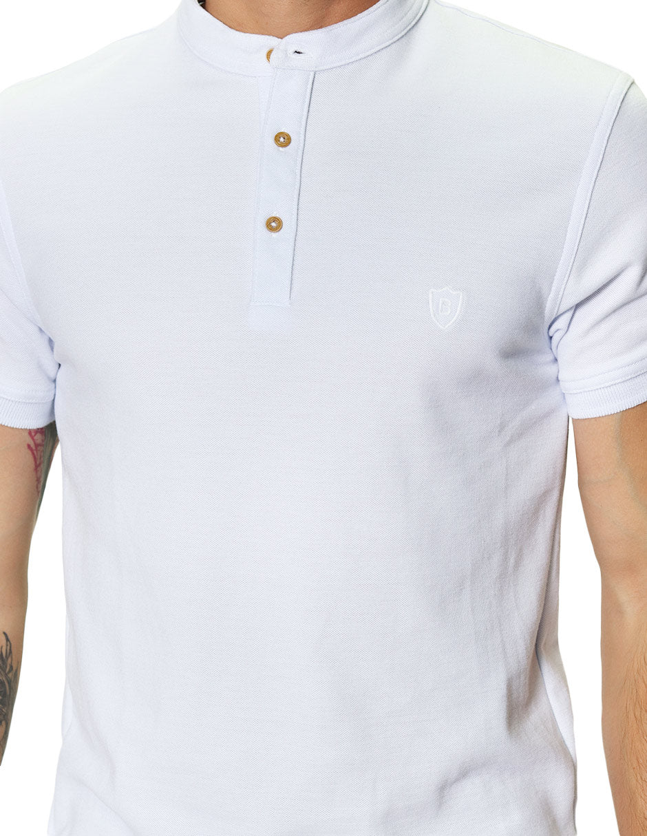 Playeras Polo Para Hombre De Manga Corta Lisa Basica Con Logo Bordado Cuello Mao Slim Fit APCMAB Blanco