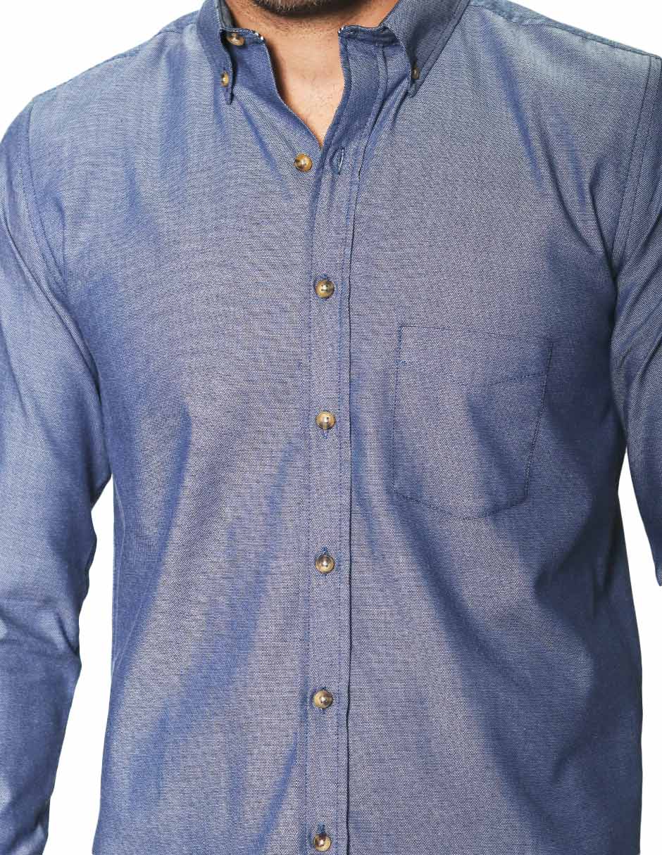 Camisas Para Hombre Manga Larga Lisa B45101 Azul