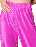Pantalones Para Mujer Bobois Moda Casuales Corrugado De Tiro Alto Comodo De Pierna Ancha Wide Leg W41100 Fiusha