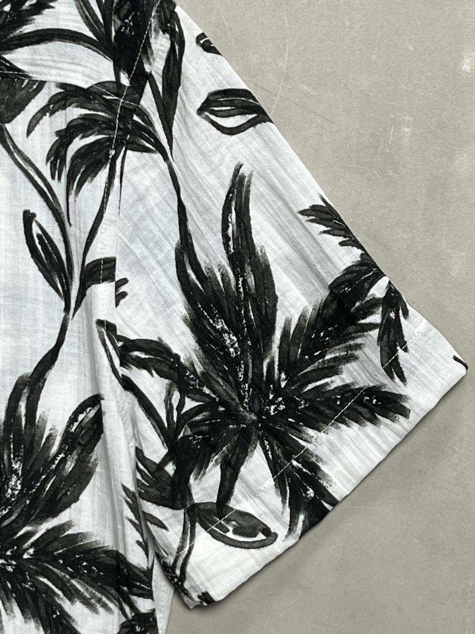 Camisas Para Hombre Manga Corta Hawaiana Fresca B61555 Blanco