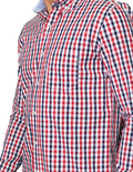 Camisas Para Hombre Bobois Moda Casuales De Tela Mascota Con Estamado De Cuadros De Manga Larga Cuello Button Down Regular Fit B41208 Rojo