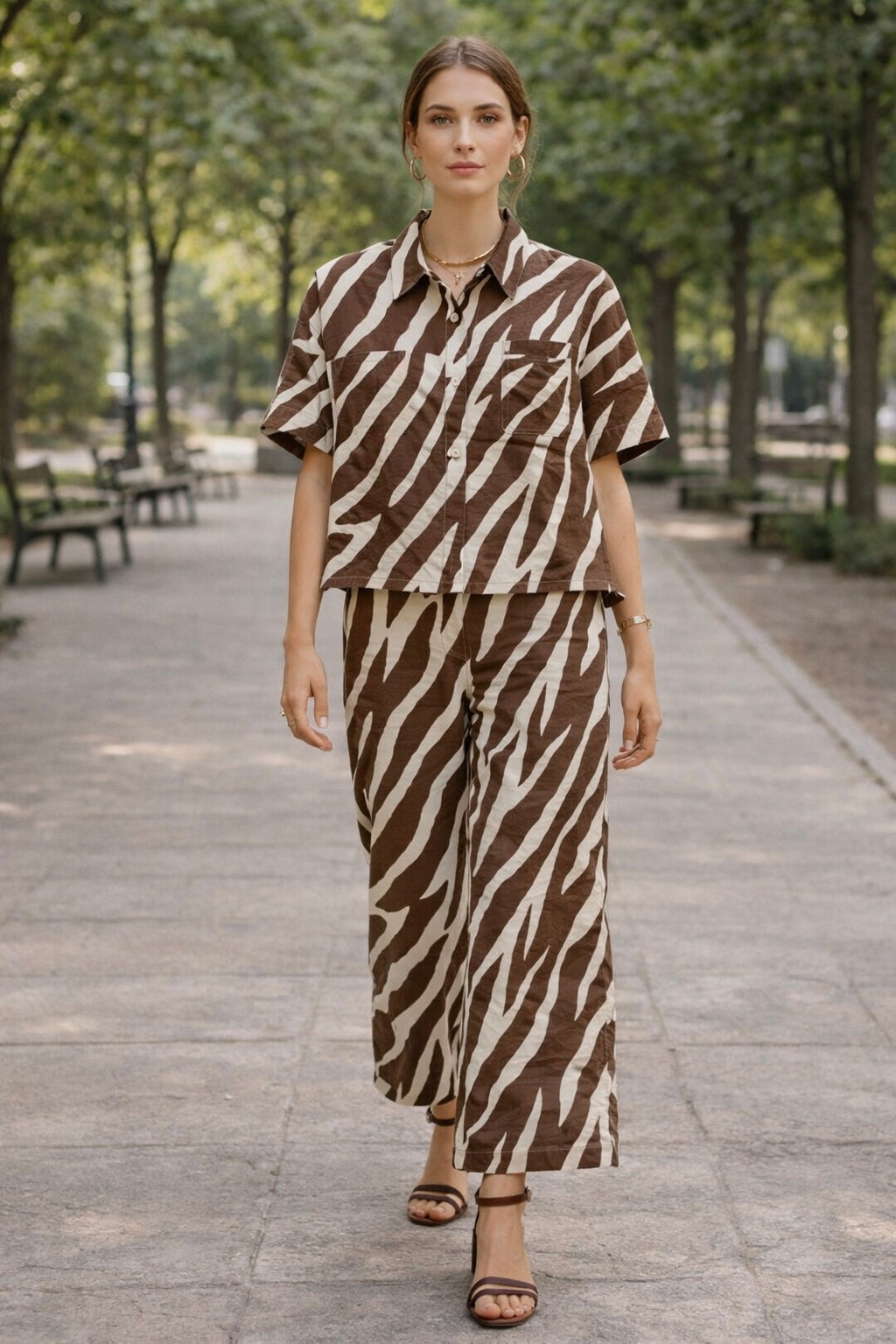 Blusas Para Mujer Estructurada Estampado Cebra N61131 Hueso/Cafe
