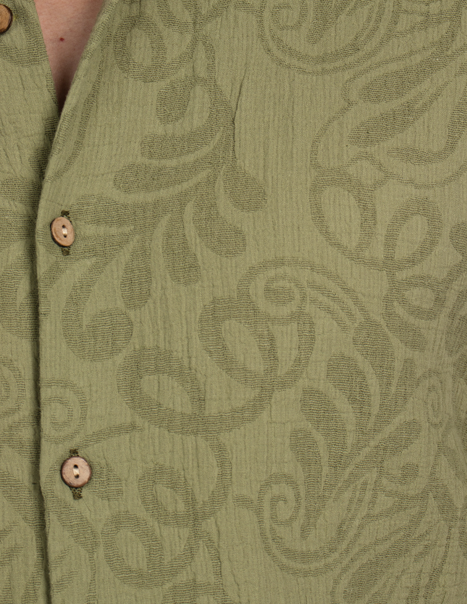 Camisas Para Hombre Tipo Lino Jacquard B51374 Olivo