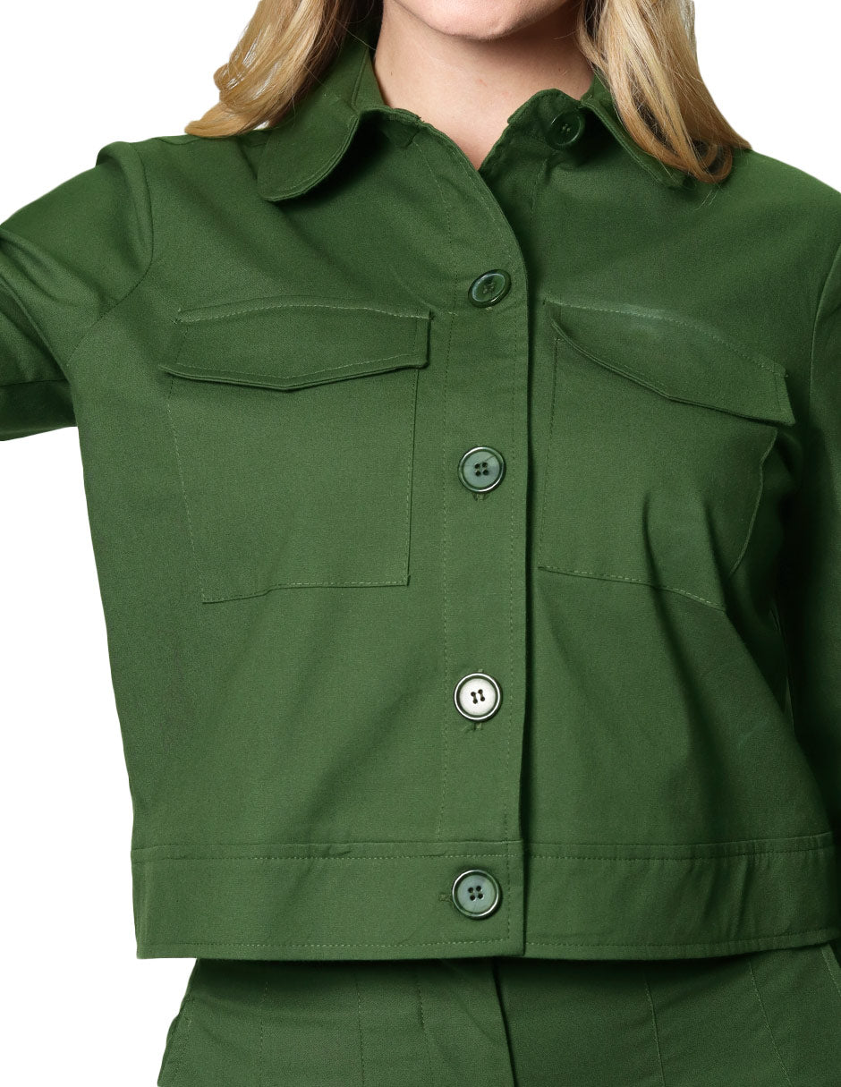 Chamarras Para Mujer Corta Bolsillos Q43100 Militar