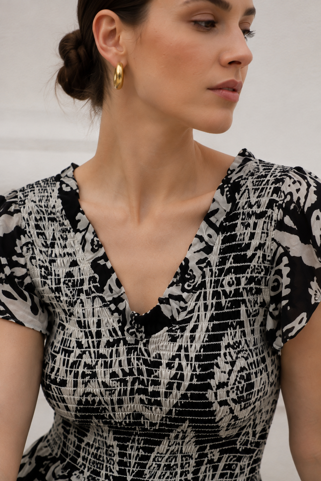 Vestidos Para Mujer Largo Floreado con Olanes S63104 Negro/Hueso