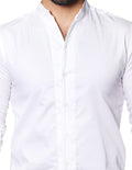 Camisas Para Hombre De Manga Larga Cuello Mao Con Aletilla Slim Fit BPOPSM Blanco