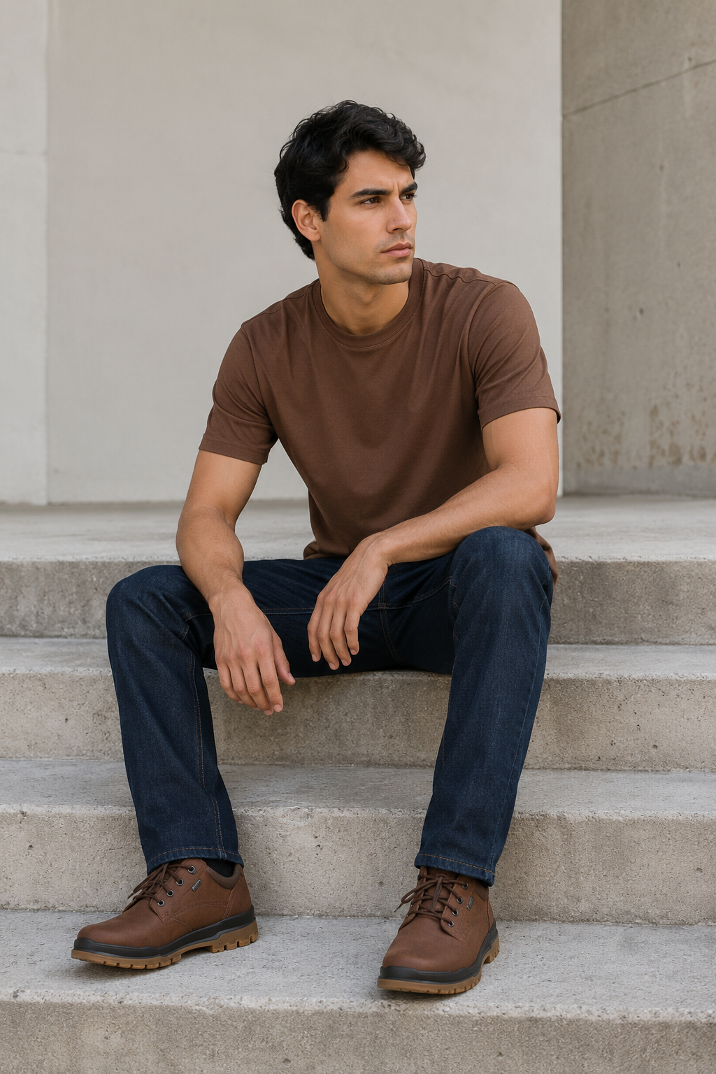 Playeras Para Hombre Básica De Cuello Redondo De Algodón A65401 Café