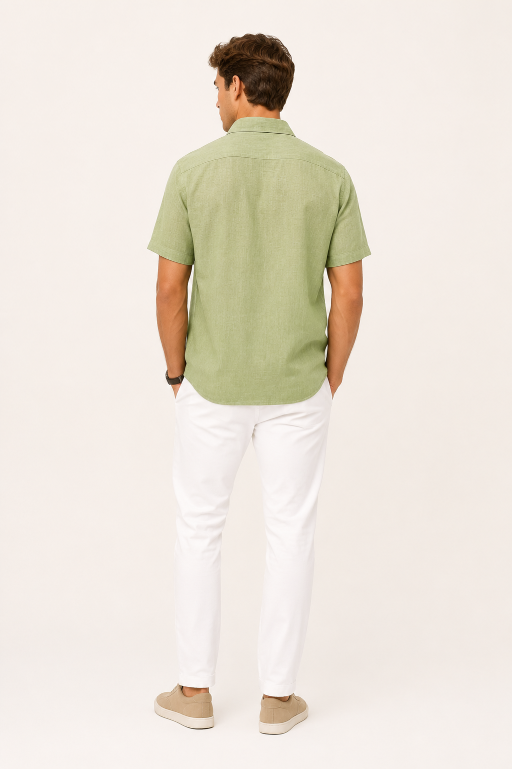 Camisas Para Hombre Manga Corta Albatros Tipo Lino Semi Recta B61561 Olivo