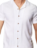 Camisas Para Hombre Bobois Moda Casuales Lisa De Manga Corta De Cuello Abierto Relaxed Fit B41363 Blanco