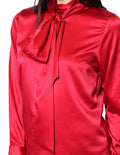 Blusas Para Mujer Bobois Moda Casuales Manga Larga Satinada Liston en Cuello Elegante Formal N33131 Rojo