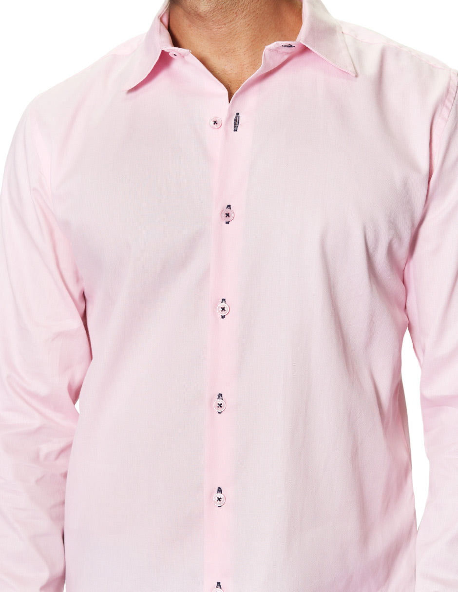 Camisas Para Hombre Manga Larga Lisa B45304 Rosa