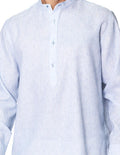 Camisas Para Hombre Bobois Moda Casuales De Manga Larga Tipo Lino Cuello Mao Con Aletilla Relaxed Fit B41317 Azul