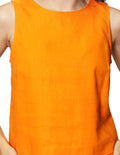 Blusas Para Mujer Bobois Moda Casuales Lisa Corta Sin Mangas Tipo Lino Cuello Redondo N41157 Naranja