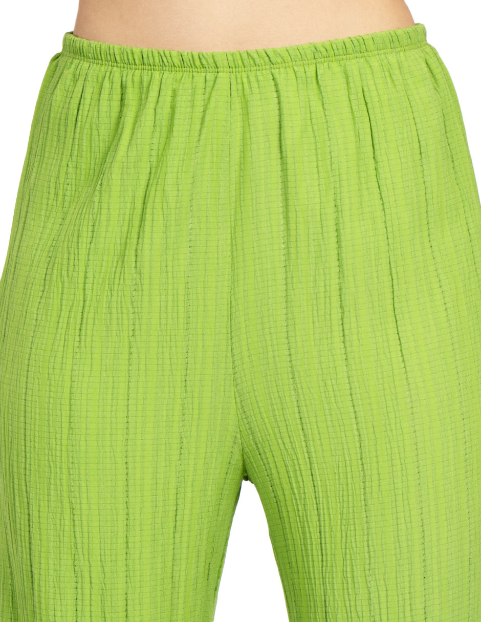 Pantalones Para Mujer Basico Corrugado De Tiro Alto W41142 Verde
