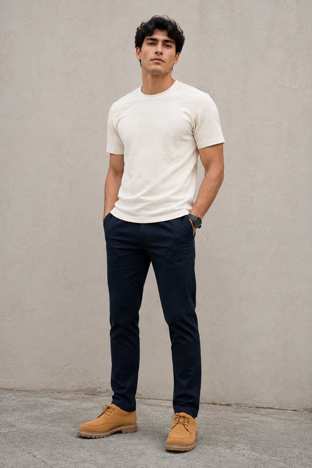 Playeras Para Hombre Cuello Redondo Con Textura A61304 Beige