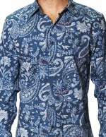 Camisas Para Hombre Manga Larga Estampado Paisley B45511 Azul