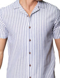 Camisas Para Hombre De Manga Corta Estampada De Cuello Abierto Con Textura Relaxed Fit B41366 Indigo