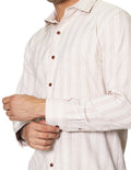 Camisas Para Hombre Bobois Moda Casuales De Manga Larga Con Estampado De Rayas Con Textura Regular Fit B41316 Arena