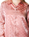 Blusas Para Mujer Bobois Moda Casuales Camisera Satinada De Manga Larga Con Estampado De Circulos N41107 Rosa Palo