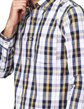 Camisas Para Hombre Bobois Moda Casuales De Manga Larga Con Estampado De Cuadros Cuello Button Down De Algodon Regular Fit B41105 Blanco