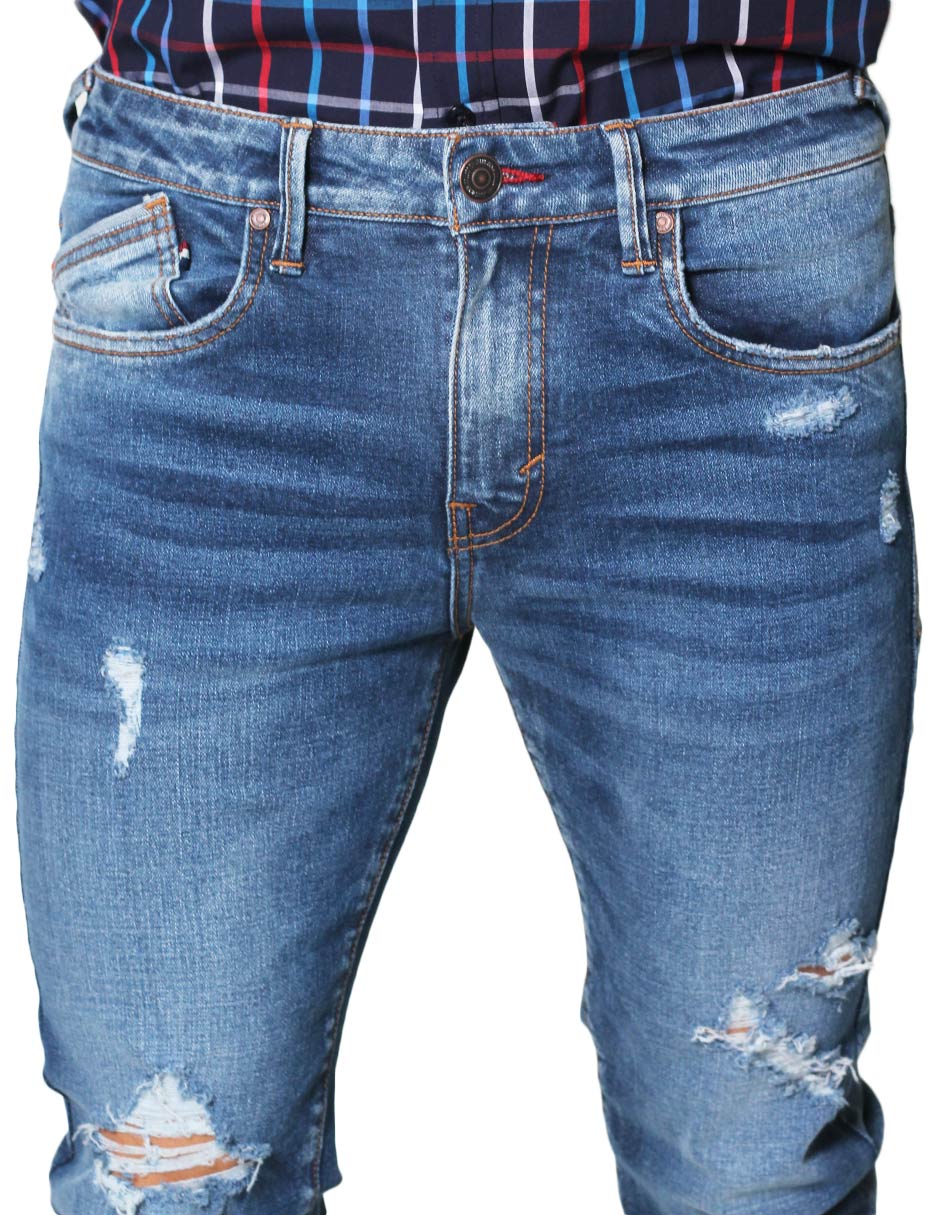 Jeans Para Hombre Bobois Casuales Corte Slim Rotos Pantalon de