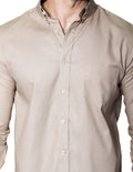 Camisas Para Hombre Manga Larga Con Textura B45200 Beige