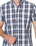 Camisas Hombre Bobois Casuales Moda Manga Corta Cuadros Regular Fit B31268 Blanco