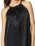 Blusas Para Mujer Bobois Moda Casuales Satinada Cuello Halter Con Cadena Con Estampado De Flores N33100 Negro