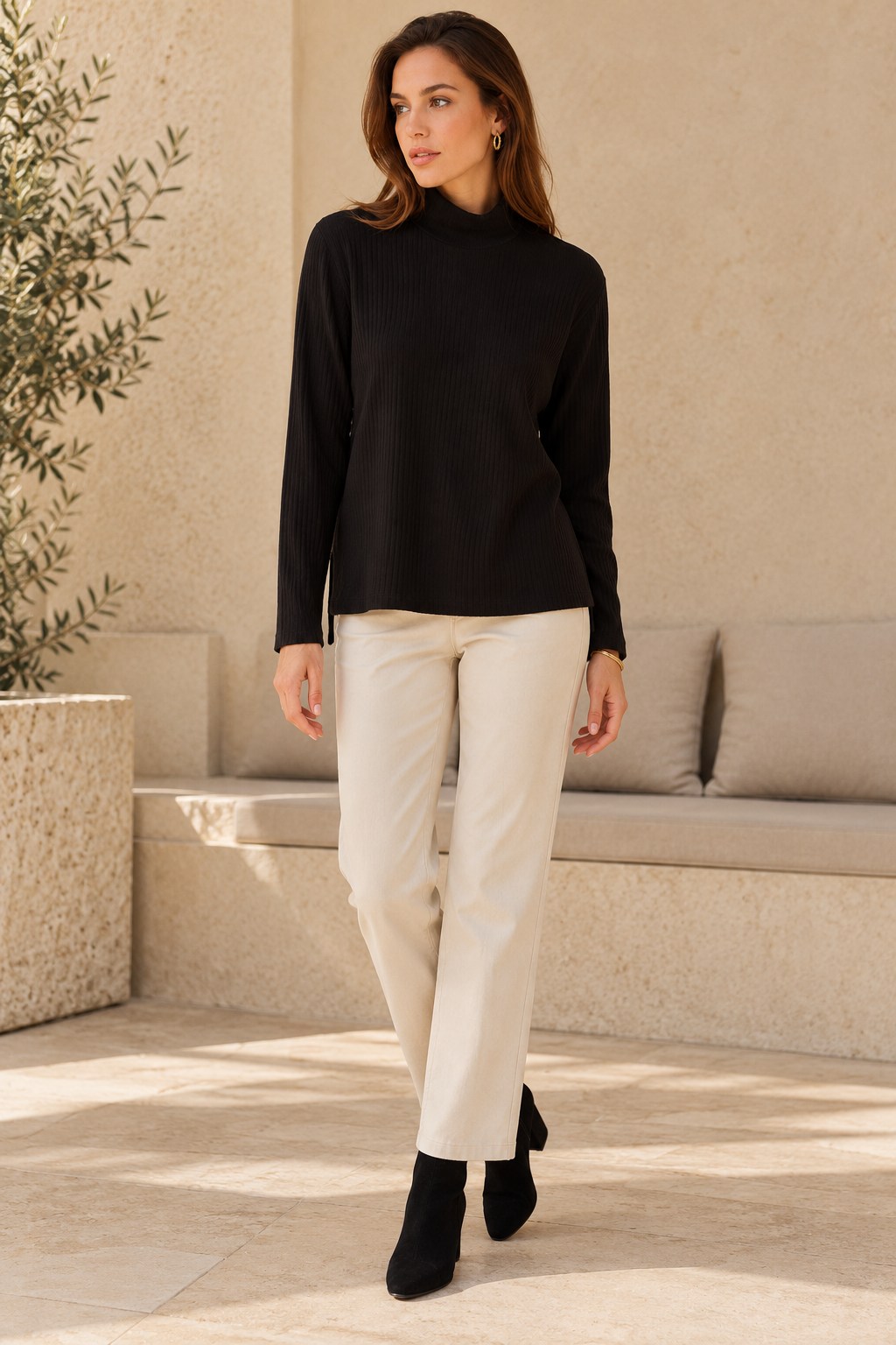 Blusas Para Mujer Acanalada Cuello Alto N43146 Negro