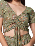 Blusas Para Mujer Bobois Moda Casuales Crop Top Escote V Floreada Manga Corta N31129 Olivo