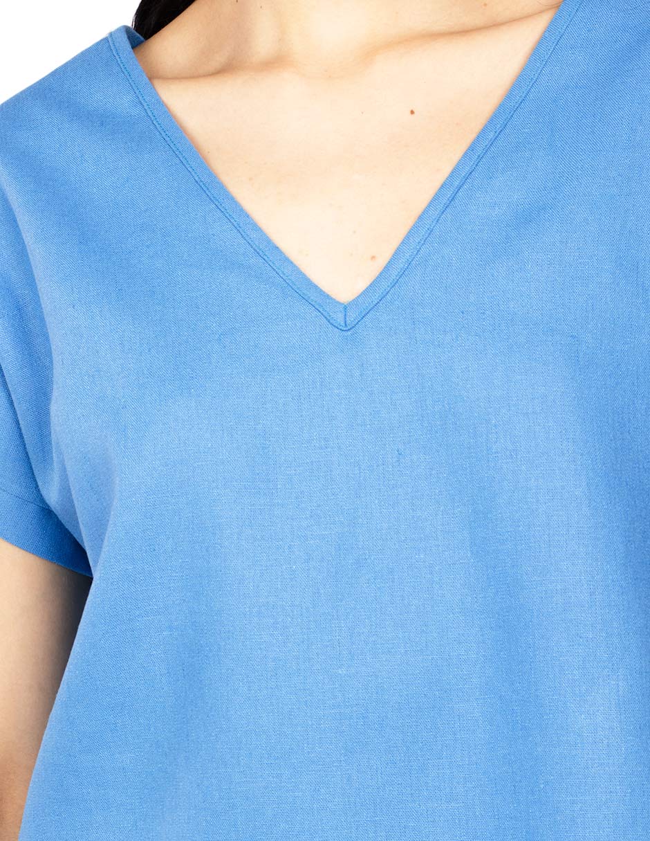 Blusas Para Mujer Tipo Lino Basico Ovesize N51154 Azul