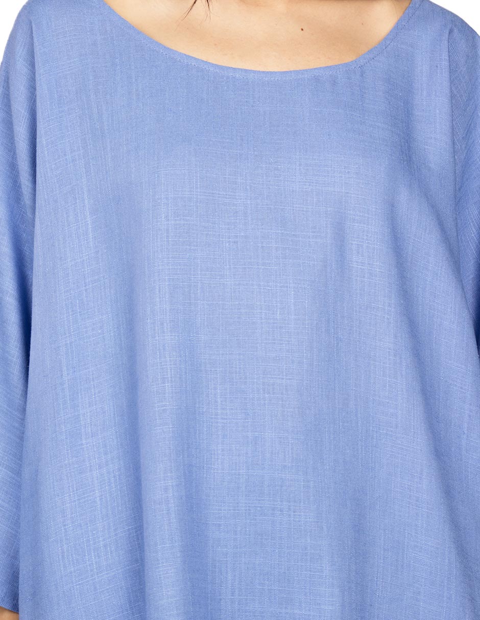 Blusas Para Mujer Bluson Manga 3/4 Tipo Lino N51147 Azul