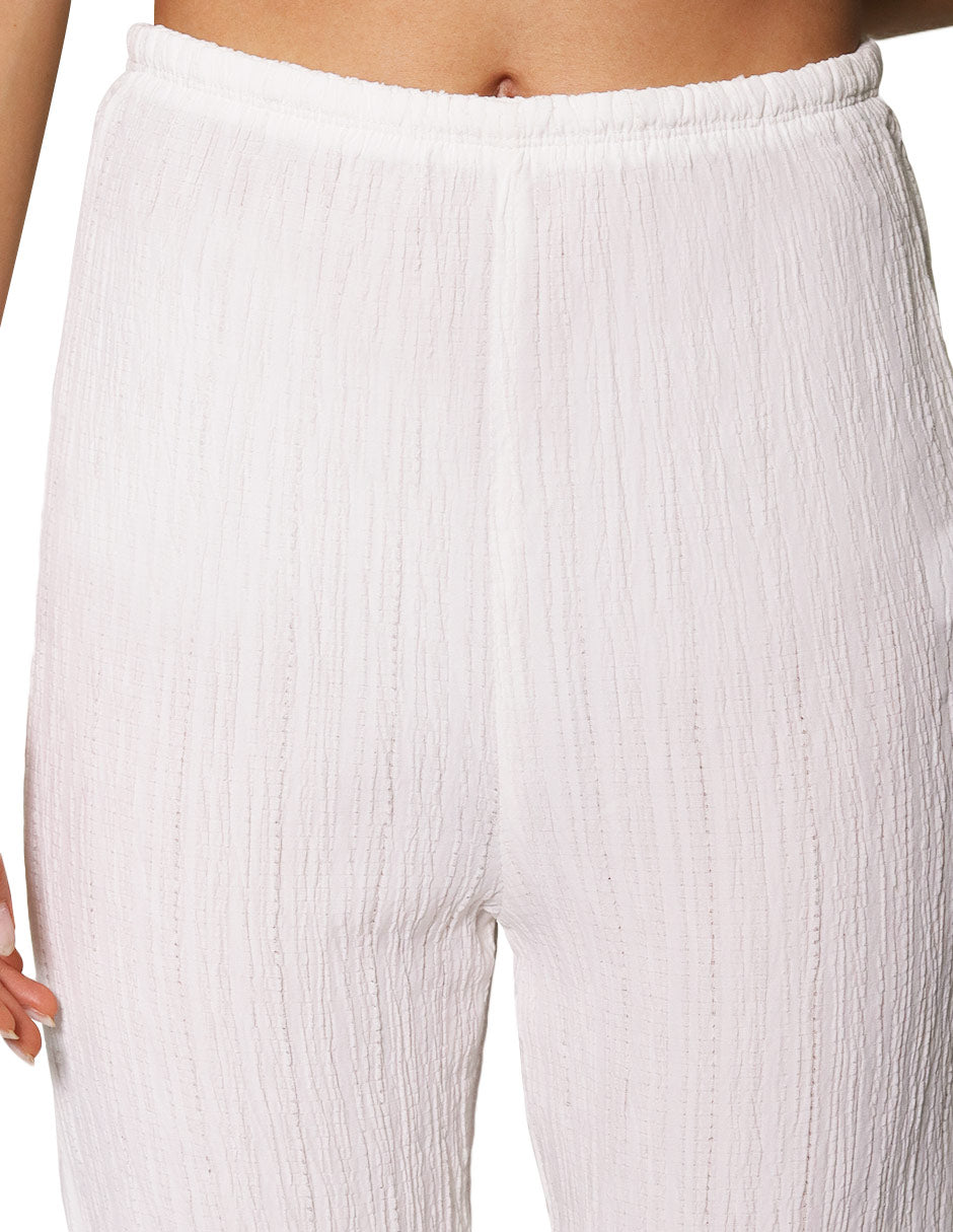 Pantalones Para Mujer Basico Corrugado De Tiro Alto W41142 Hueso