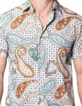 Camisas Para Hombre Bobois Moda Casuales De Manga Corta Cuello Italiano Con Estampado Pezlis Regular Fit B41594 Blanco