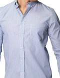 Camisas Para Hombre Bobois Moda Casuales De Manga Larga Con Estampado De Rayas Delgadas Cuello Button Down Regular fit B41212 Azul
