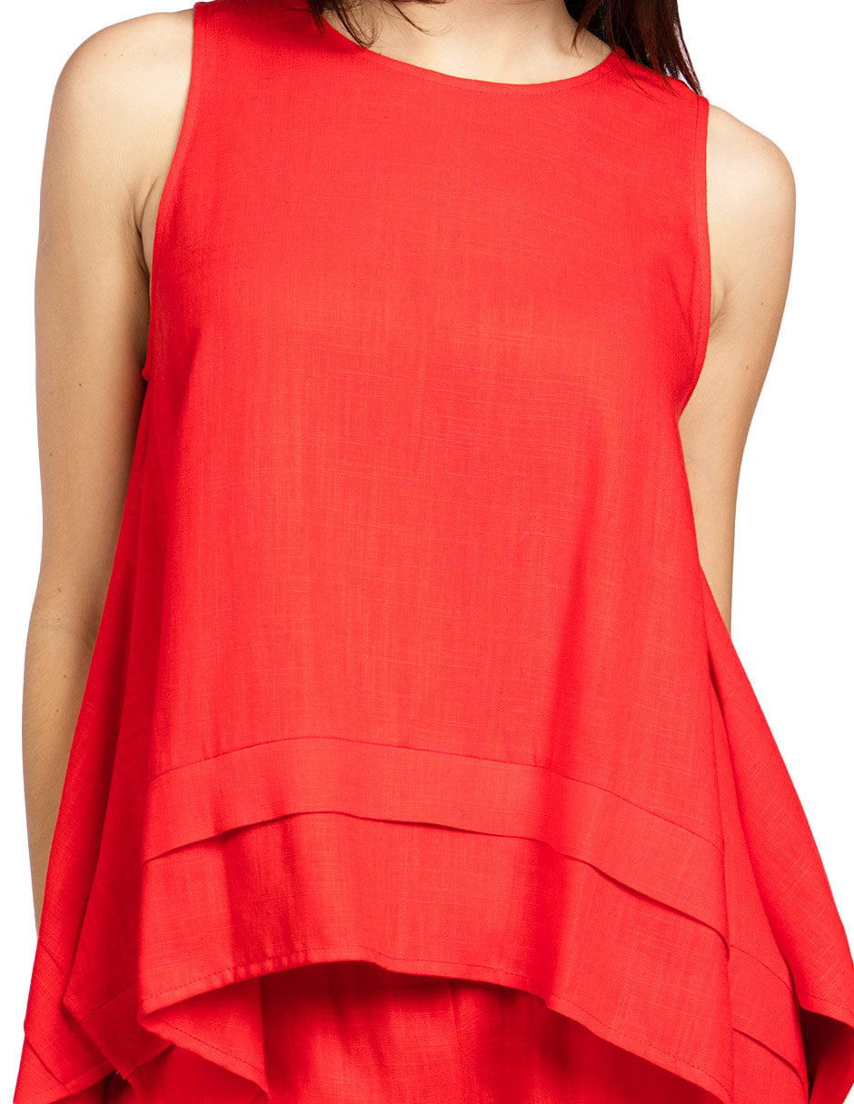 Blusas Para Mujer Bluson Tipo Lino Con Olanes N51146 Rojo